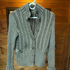 Gray Cable Knit Button Down Women's Sweater
